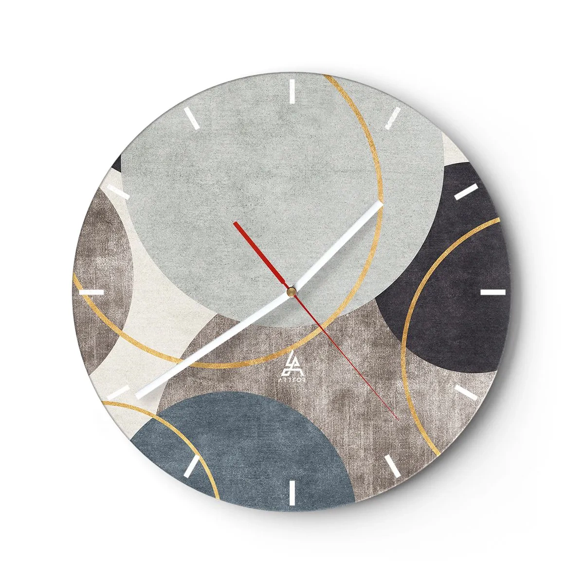Wanduhr - Glasuhr - Eine stilvolle Komposition aus Kreisen und Bögen in gedeckten Farben. - 30x30cm - Rad für Rad - Moderne Wanddekoration für Wohnzimmer, Küche und Schlafzimmer ARTTOR