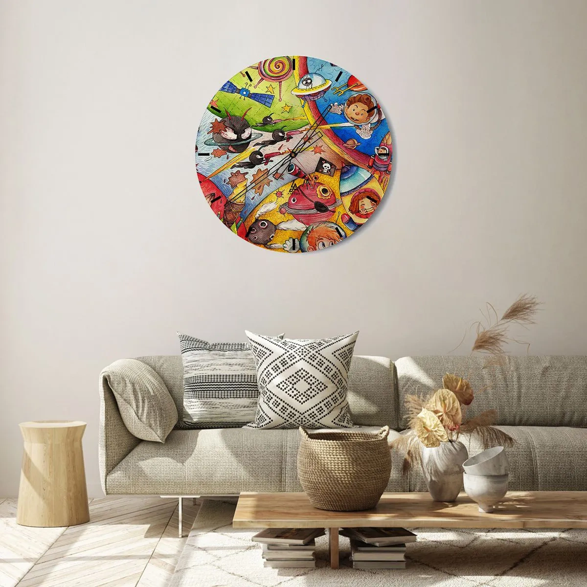 Wanduhr - Glasuhr - Tolles Weltraumabenteuer - 40x40 cm