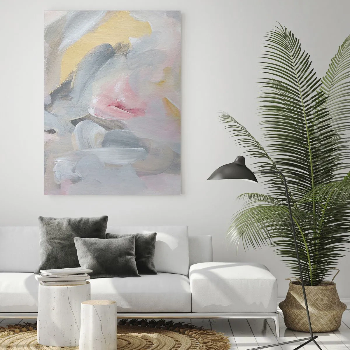 Glasbild - Bild auf glas - Abstrakte Pastellstriche in Rosa- und Grautönen. - 70x100cm - In einer Pastellwelt - Moderne Wanddekoration für Wohnzimmer und Schlafzimmer ARTTOR