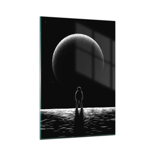 Glasbild - Bild auf glas - Ein Astronaut vor dem Hintergrund eines großen Planeten im Weltraum - 80x120cm - Angesicht zu Angesicht - Moderne Wanddekoration für Wohnzimmer und Schlafzimmer ARTTOR