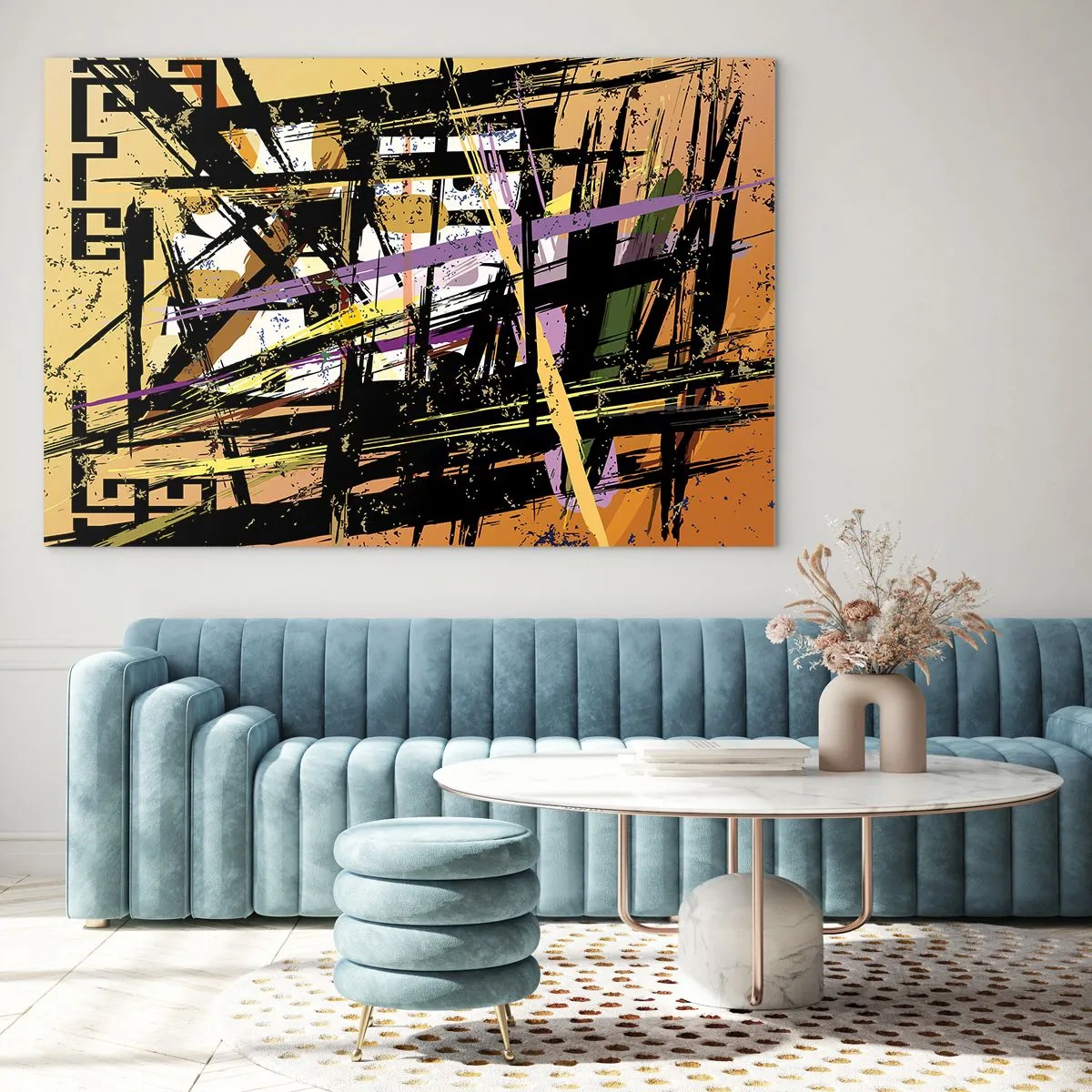 Glasbild - Bild auf glas - Abstrakte geometrische Komposition in scharfen Linien - 120x80cm - Ein scharfer Schnitt - Moderne Wanddekoration für Wohnzimmer und Schlafzimmer ARTTOR