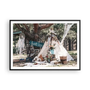 Poster in einem schwarzem Rahmen - Boho-Dekoration mit einem Tipi im Wald - 100x70cm - Liebe machen ... - Moderne Wanddekoration für Wohnzimmer und Schlafzimmer ARTTOR