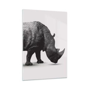 Glasbild - Bild auf glas - Schwarz-weißes Nashorn mit geometrischen Mustern - 50x70cm - Geometrische Schönheit der Natur - Moderne Wanddekoration für Wohnzimmer und Schlafzimmer ARTTOR