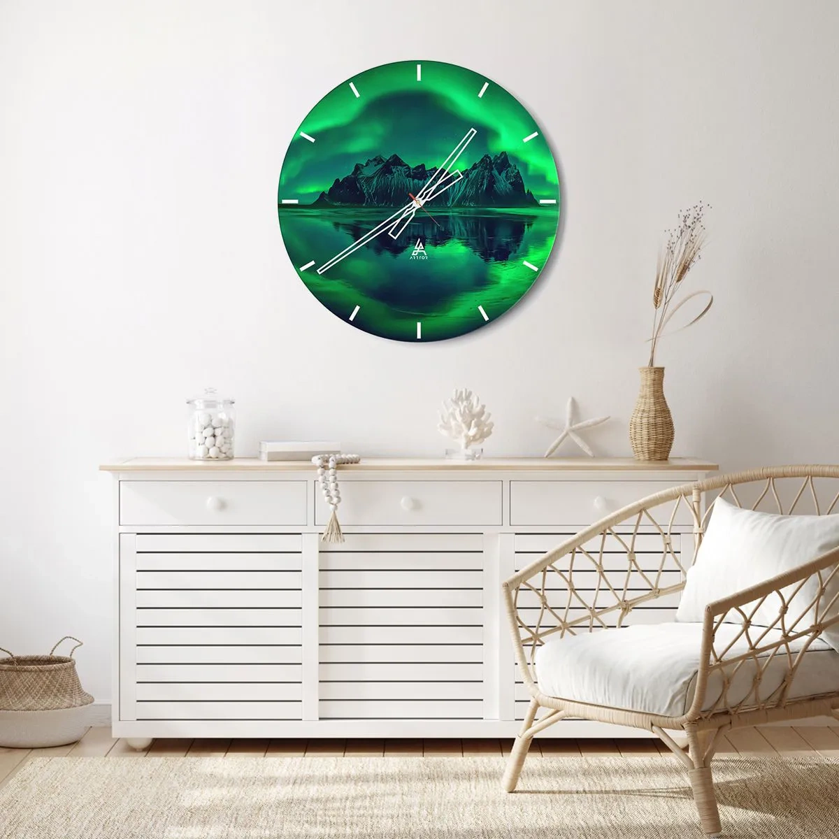 Wanduhr - Glasuhr - In den Armen der Aurora - 40x40 cm