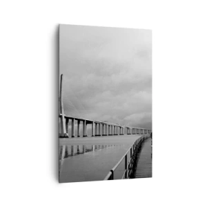 Bild auf Leinwand - Leinwandbild - Eine Hängebrücke über dem Wasser in Schwarz und Weiß - 80x120cm - Jedem das Verdiente - Moderne Wanddekoration für Wohnzimmer und Schlafzimmer ARTTOR