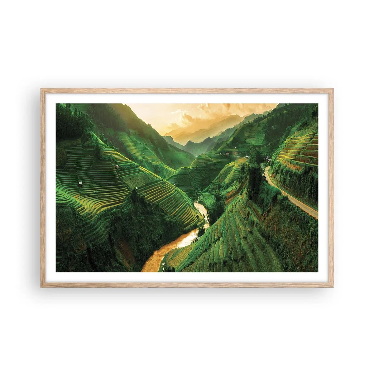 Poster in einem Rahmen aus heller Eiche - Vietnamesisches Tal - 91x61 cm