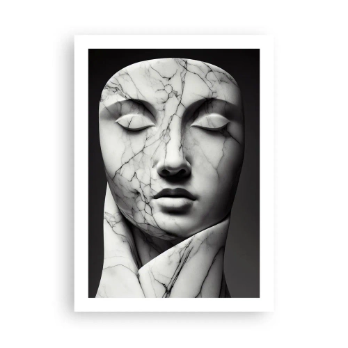 Poster - Marmorskulptur Gesicht mit geschlossenen Augen auf schwarzem Hintergrund - 50x70cm - Marmorformen - Moderne Wanddekoration für Wohnzimmer und Schlafzimmer ARTTOR