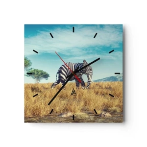 Wanduhr - Glasuhr - Zebra in einer afrikanischen Landschaft - 30x30cm - Grau ist nicht mehr in Mode - Moderne Wanddekoration für Wohnzimmer und Schlafzimmer ARTTOR