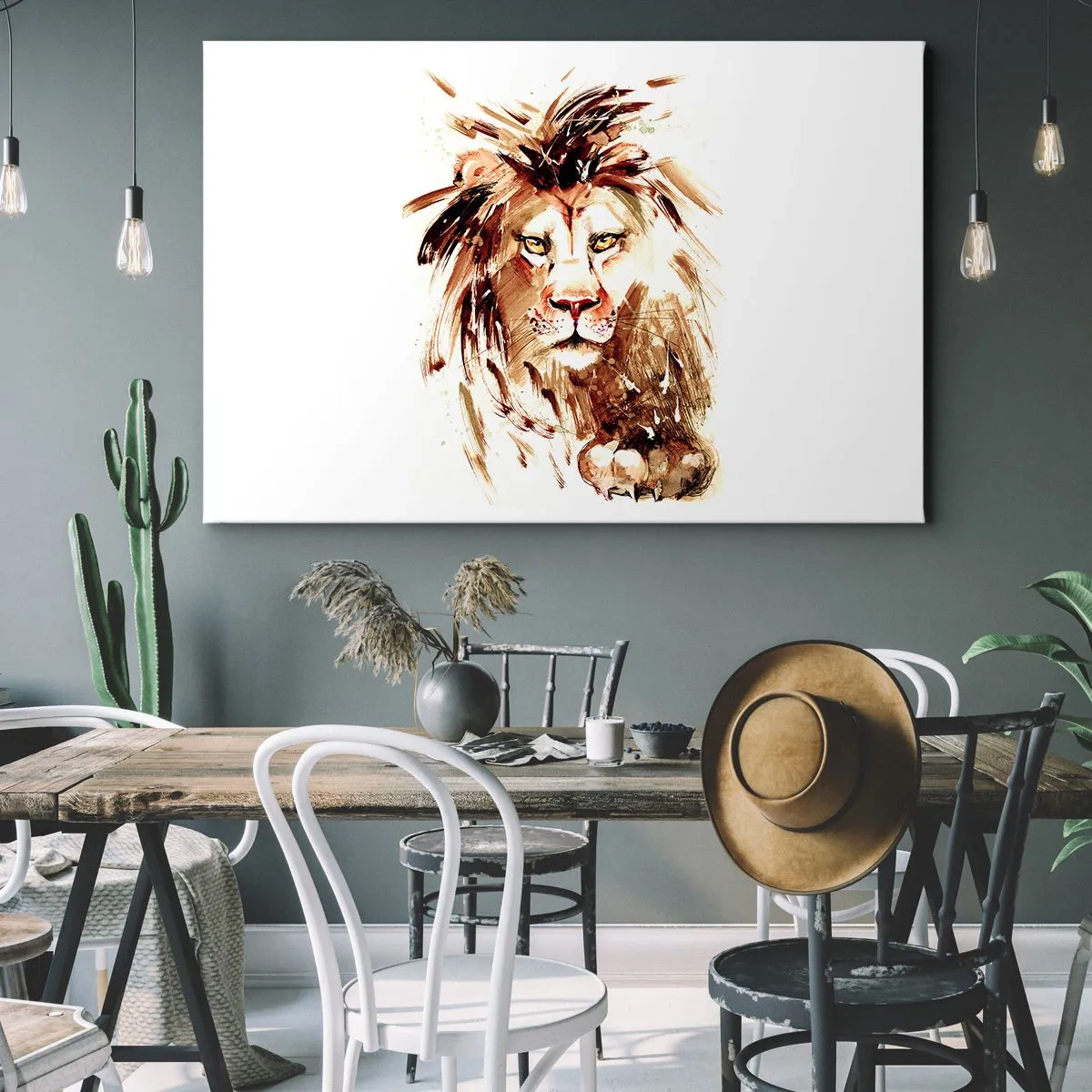 Bild auf Leinwand - Leinwandbild - Aquarellporträt eines Löwen mit intensiven Details - 70x50cm - Stärke und Würde - Moderne Wanddekoration für Wohnzimmer und Schlafzimmer ARTTOR