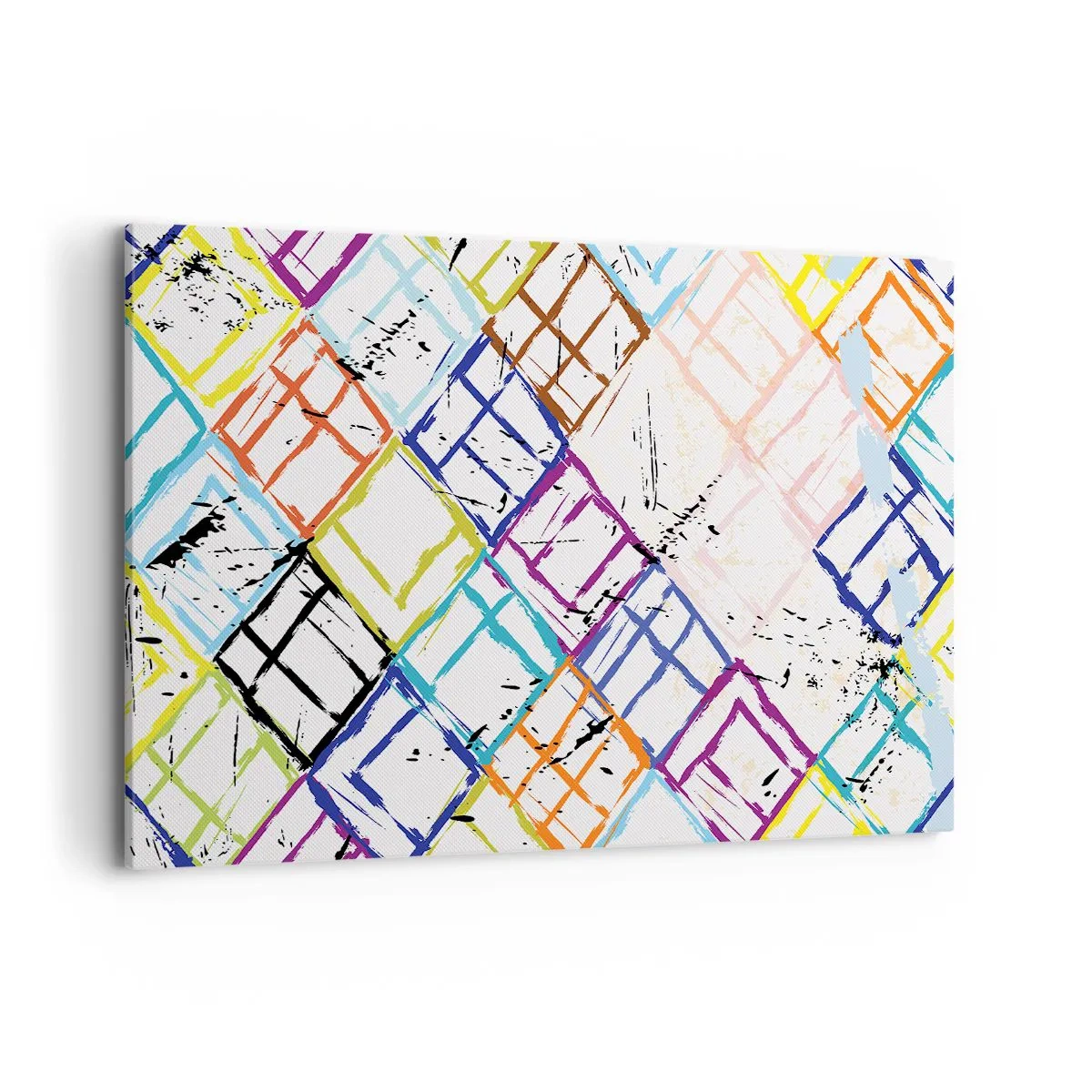 Bild auf Leinwand - Leinwandbild - Bunte Abstraktion mit geometrischen Formen auf weißem Hintergrund - 120x80cm - Zellen zu vermieten - Moderne Wanddekoration für Wohnzimmer und Schlafzimmer ARTTOR