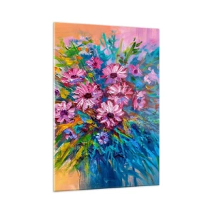 Glasbild - Bild auf glas - Ein Strauß rosa Blumen in einer kunstvollen, farbenfrohen Komposition - 50x70cm - Lebensenergie - Moderne Wanddekoration für Wohnzimmer und Schlafzimmer ARTTOR