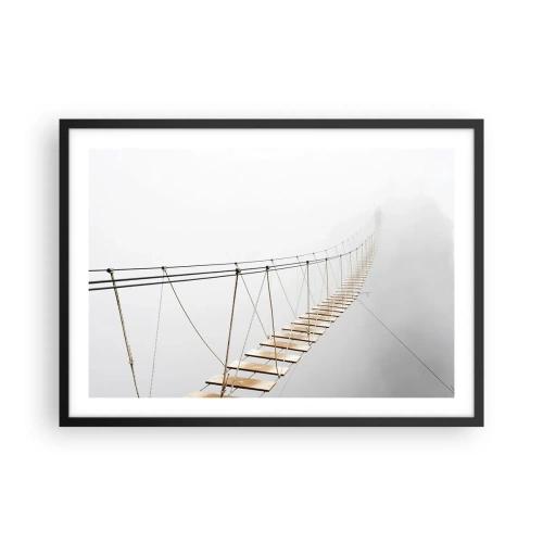 Poster in einem schwarzem Rahmen - Eine Hängebrücke im Nebel aus minimalistischer Perspektive - 70x50cm - Wohin wird es dich führen? - Moderne Wanddekoration für Wohnzimmer und Schlafzimmer ARTTOR