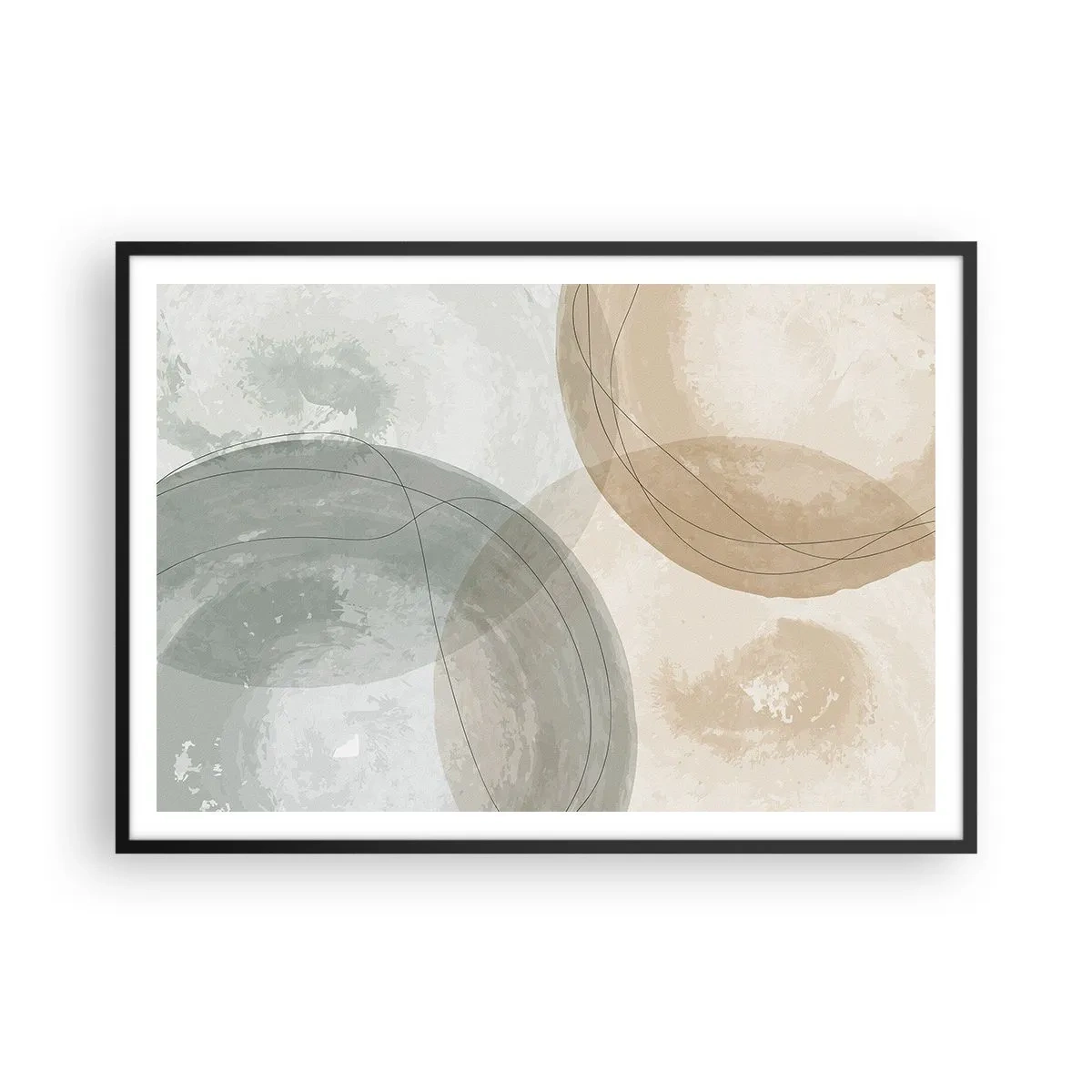 Poster in einem schwarzem Rahmen - Abstrakte Komposition in Pastellfarben mit Linien - 100x70cm - Welten durchdringen - Moderne Wanddekoration für Wohnzimmer und Schlafzimmer ARTTOR