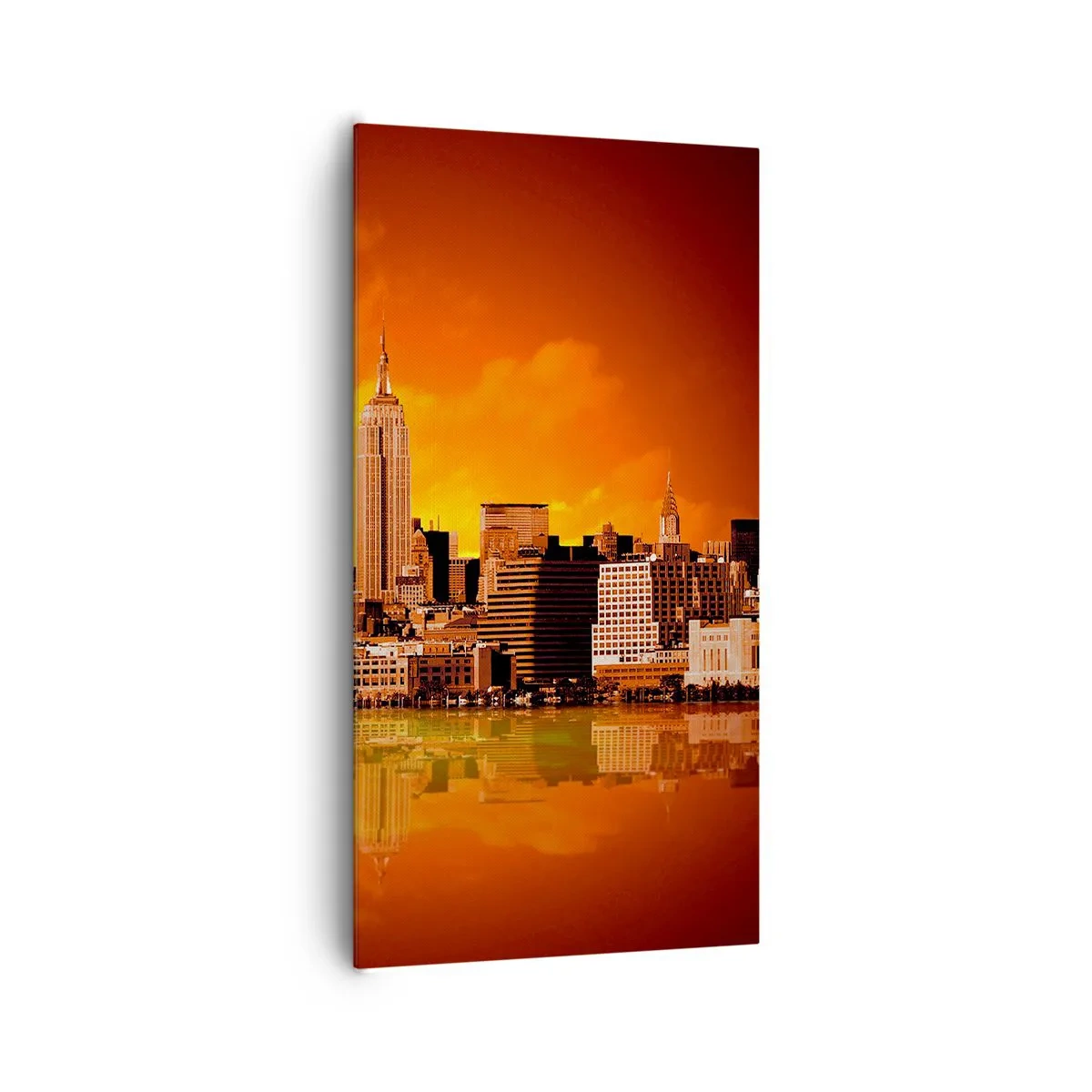 Bild auf Leinwand - Leinwandbild - Das Großstadtpanorama in Gelb und Bronze - 65x120 cm