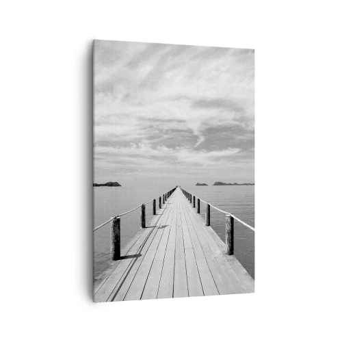 Bild auf Leinwand - Leinwandbild - Ein Holzsteg, der über ein ruhiges Meer in die Ferne führt - 70x100cm - Oder vielleicht eine Reise ... - Moderne Wanddekoration für Wohnzimmer und Schlafzimmer ARTTOR