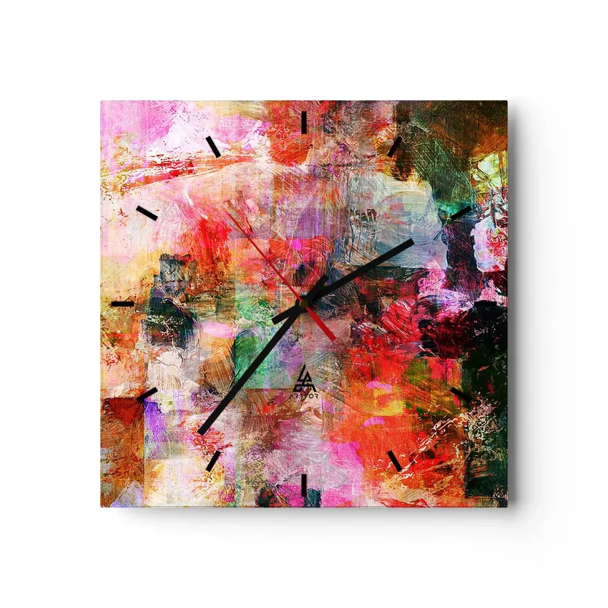 Wanduhr - Glasuhr - Eine abstrakte Komposition mit dominanten Rosa- und Rottönen. - 30x30cm - Eine Reise durch die Rosen - Moderne Wanddekoration für Wohnzimmer und Schlafzimmer ARTTOR