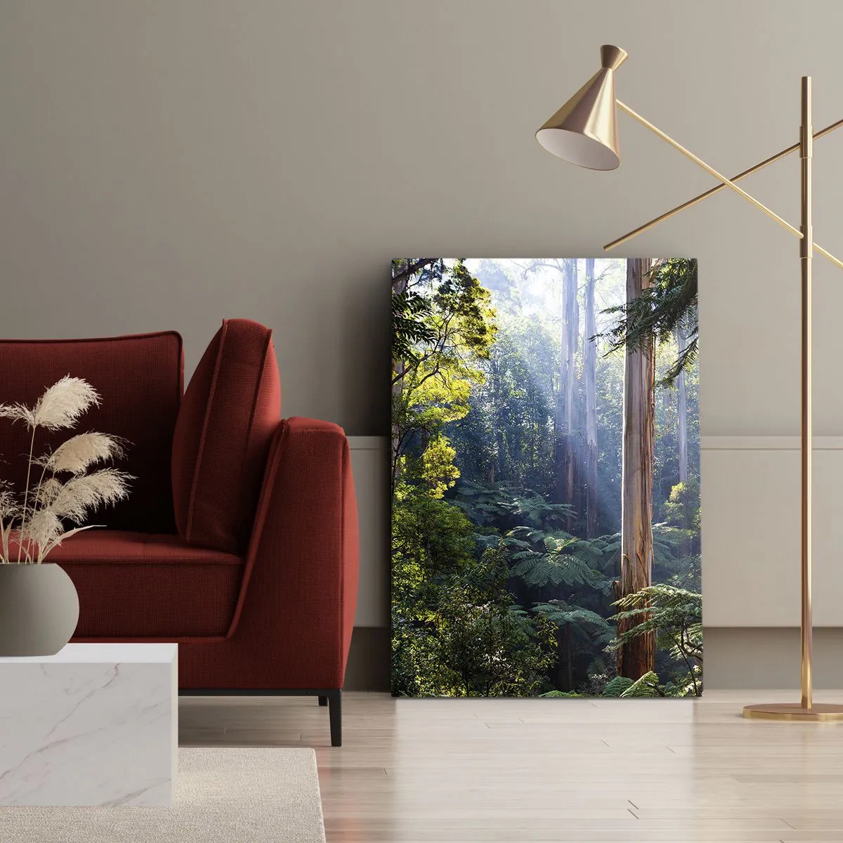 Bild auf Leinwand - Leinwandbild - Tropischer Wald, beleuchtet von den Sonnenstrahlen - 80x120cm - Ein Waldmärchen - Moderne Wanddekoration für Wohnzimmer und Schlafzimmer ARTTOR