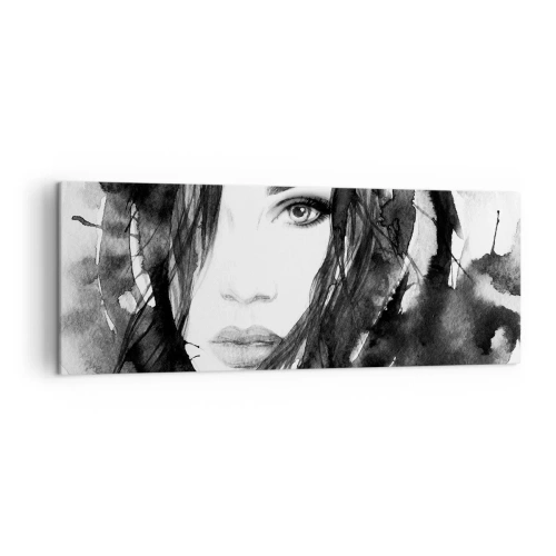 Bild auf Leinwand - Leinwandbild - Porträt einer Frau in Schwarz-Weiß-Aquarell - 140x50cm - Porträt einer Dame in Schwarzweiß - Moderne Wanddekoration für Wohnzimmer und Schlafzimmer ARTTOR