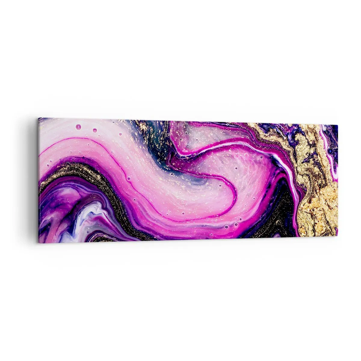 Bild auf Leinwand - Leinwandbild - Abstrakte Wellen in Lila- und Goldtönen - 140x50cm - Ein Moment hinter den Kulissen - Moderne Wanddekoration für Wohnzimmer und Schlafzimmer ARTTOR
