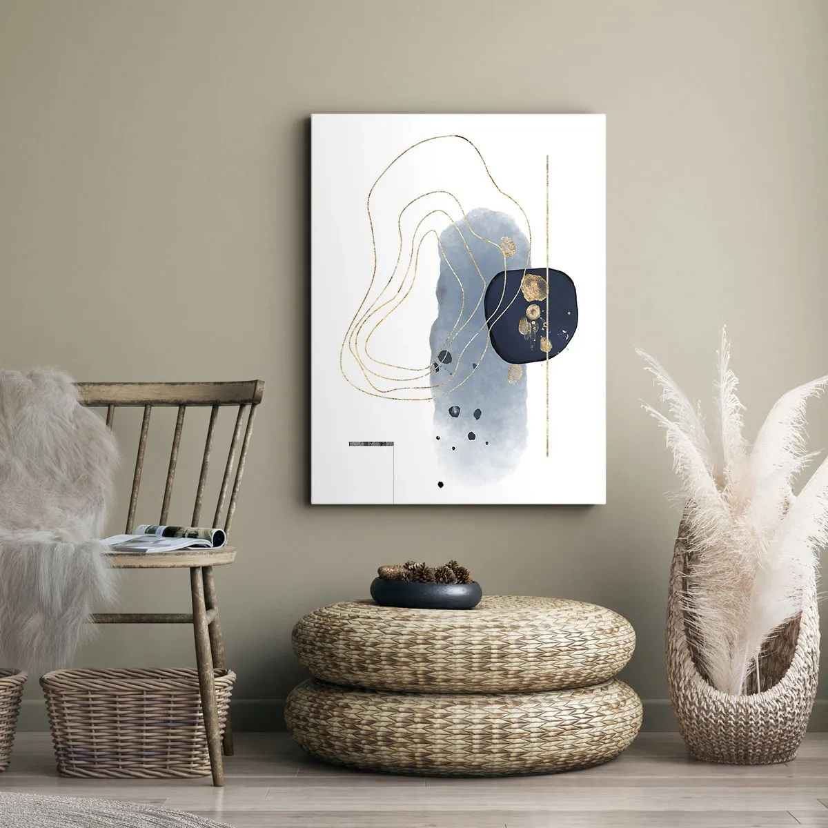 Bild auf Leinwand - Leinwandbild - Abstraktion in Blau- und Goldtönen - 50x70cm - Blau-goldene Fantasie - Moderne Wanddekoration für Wohnzimmer und Schlafzimmer ARTTOR