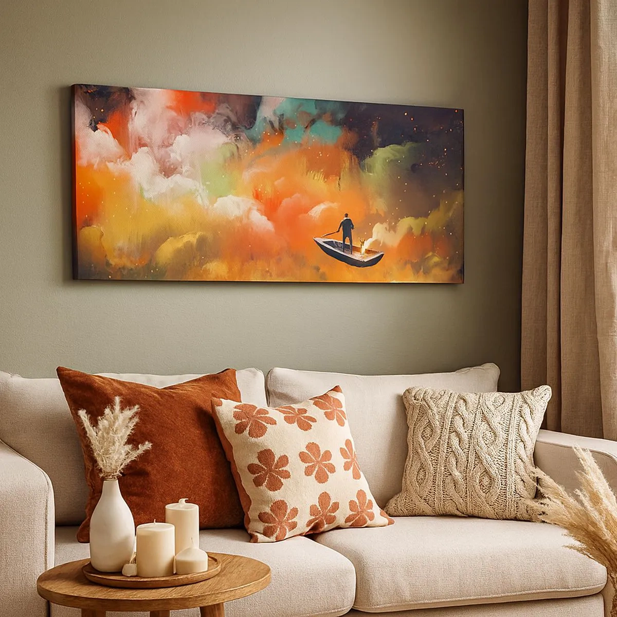 Bild auf Leinwand - Leinwandbild - Mit dem Boot durch die Galaxie - 100x40 cm