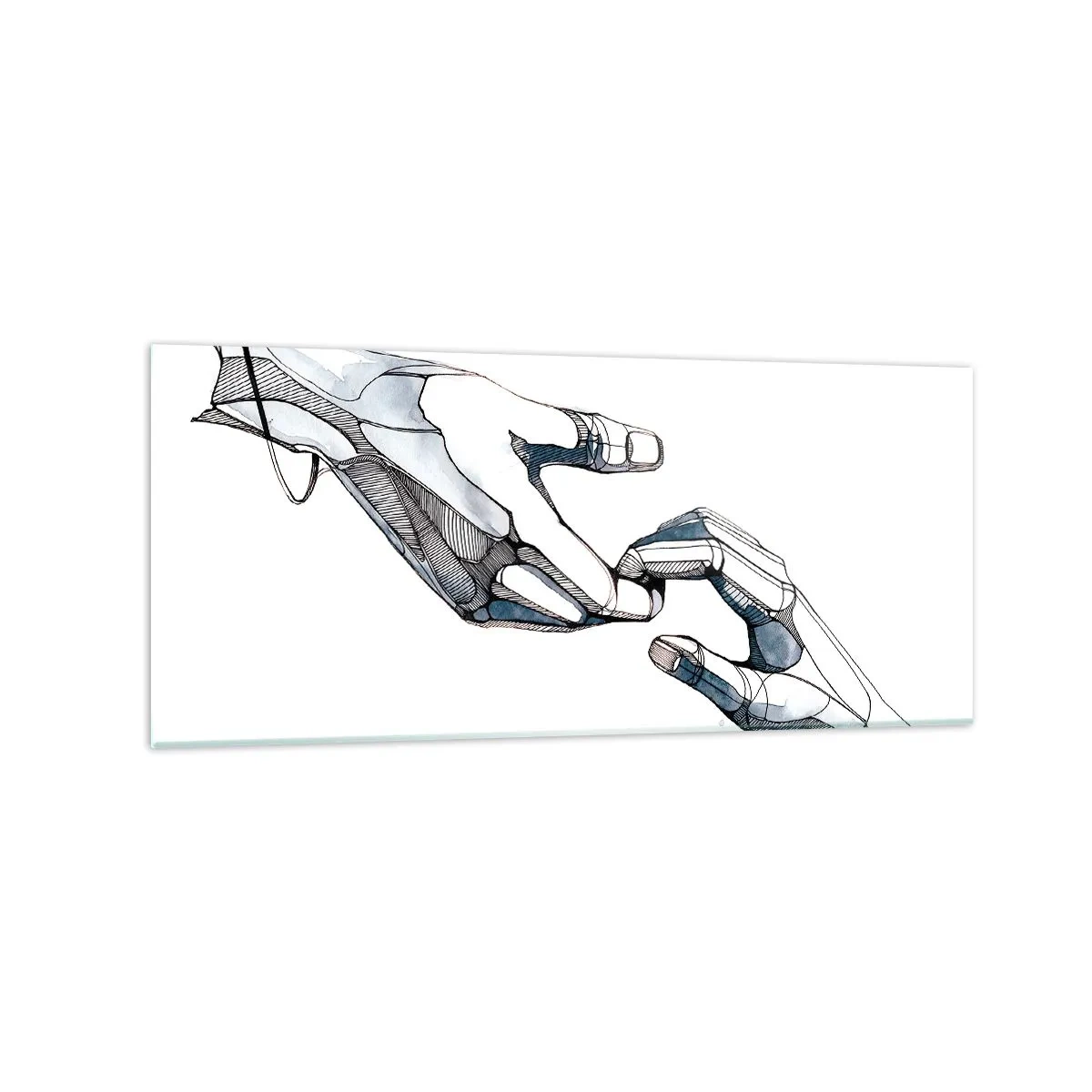 Glasbild - Bild auf glas - Künstlerische Darstellung einer Hand in minimalistischer und geometrischer Form - 120x50cm - Eine gute Geste - Moderne Wanddekoration für Wohnzimmer und Schlafzimmer ARTTOR