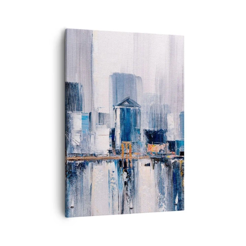 Bild auf Leinwand - Leinwandbild - Abstraktes Stadtpanorama mit Blau- und Gelbtönen - 50x70cm - New Yorker Eindruck - Moderne Wanddekoration für Wohnzimmer und Schlafzimmer ARTTOR
