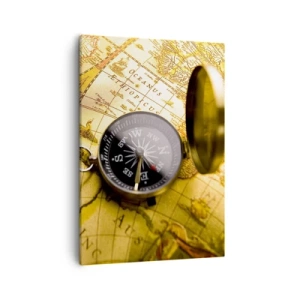 Bild auf Leinwand - Leinwandbild - Ein antiker Kompass vor dem Hintergrund einer alten Weltkarte - 50x70cm - Oder vielleicht bis ans Ende der Welt? - Moderne Wanddekoration für Wohnzimmer und Schlafzimmer ARTTOR