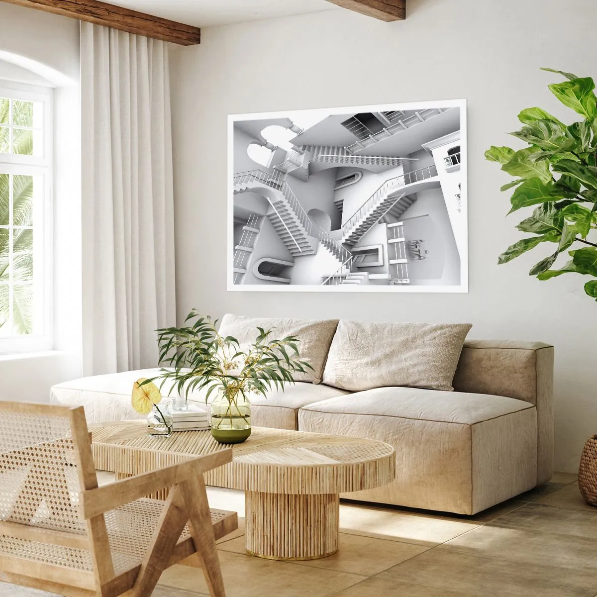 Poster - Eine abstrakte Komposition aus Treppen in einer surrealistischen Raumanordnung - 100x70cm - Die Paradoxien des Weltraums - Moderne Wanddekoration für Wohnzimmer und Schlafzimmer ARTTOR