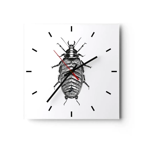 Wanduhr - Glasuhr - Grafik eines schwarz-weißen Insekts auf weißem Hintergrund - 30x30cm - Was für ein Exemplar! - Moderne Wanddekoration für Wohnzimmer und Schlafzimmer ARTTOR