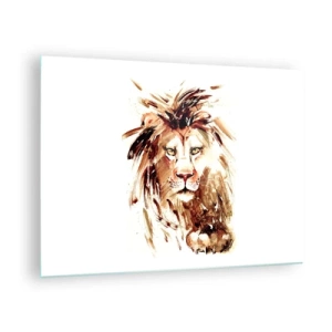 Glasbild - Bild auf glas - Aquarellporträt eines Löwen auf weißem Hintergrund - 70x50cm - Stärke und Würde - Moderne Wanddekoration für Wohnzimmer und Schlafzimmer ARTTOR