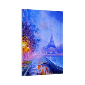 Glasbild - Bild auf glas - Eine Allee mit Lampen in Paris mit dem Eiffelturm im Hintergrund - 80x120cm - Ein Traumspaziergang - Moderne Wanddekoration für Wohnzimmer und Schlafzimmer ARTTOR
