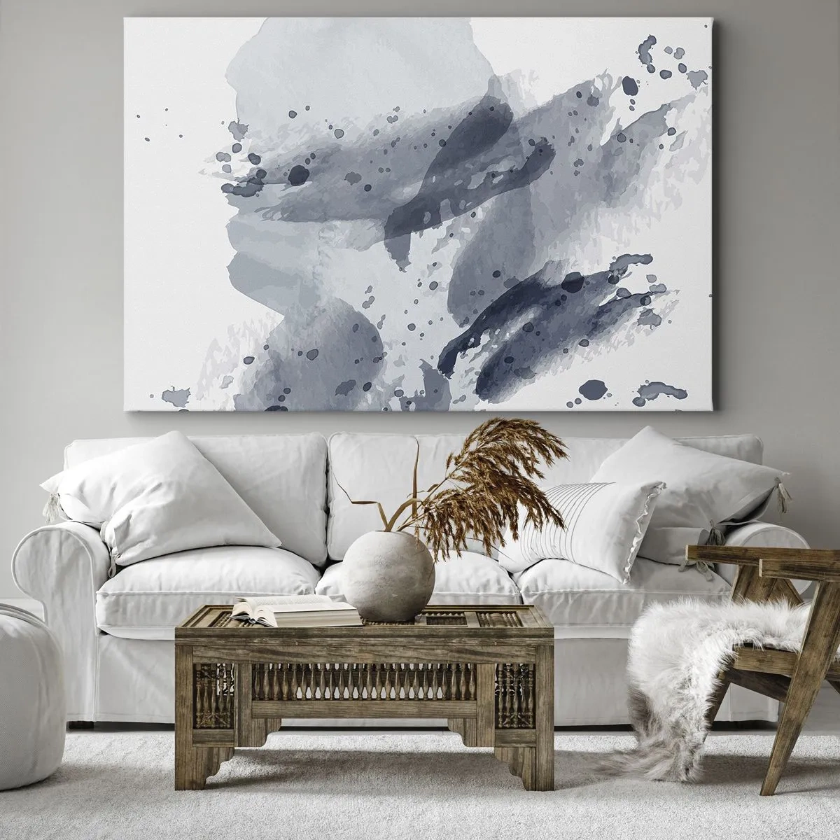 Bild auf Leinwand - Leinwandbild - Abstrakte Flecken in Blautönen auf hellem Hintergrund - 100x70cm - Eine Studie über die Natur des Wassers - Moderne Wanddekoration für Wohnzimmer und Schlafzimmer ARTTOR