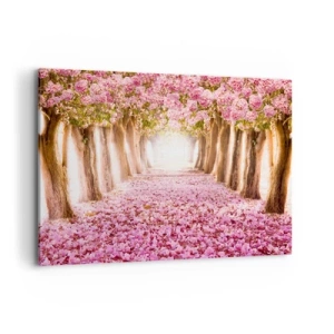 Bild auf Leinwand - Leinwandbild - Eine Allee blühender Bäume in Rosatönen - 120x80cm - Der Weg ins Paradies - Moderne Wanddekoration für Wohnzimmer und Schlafzimmer ARTTOR