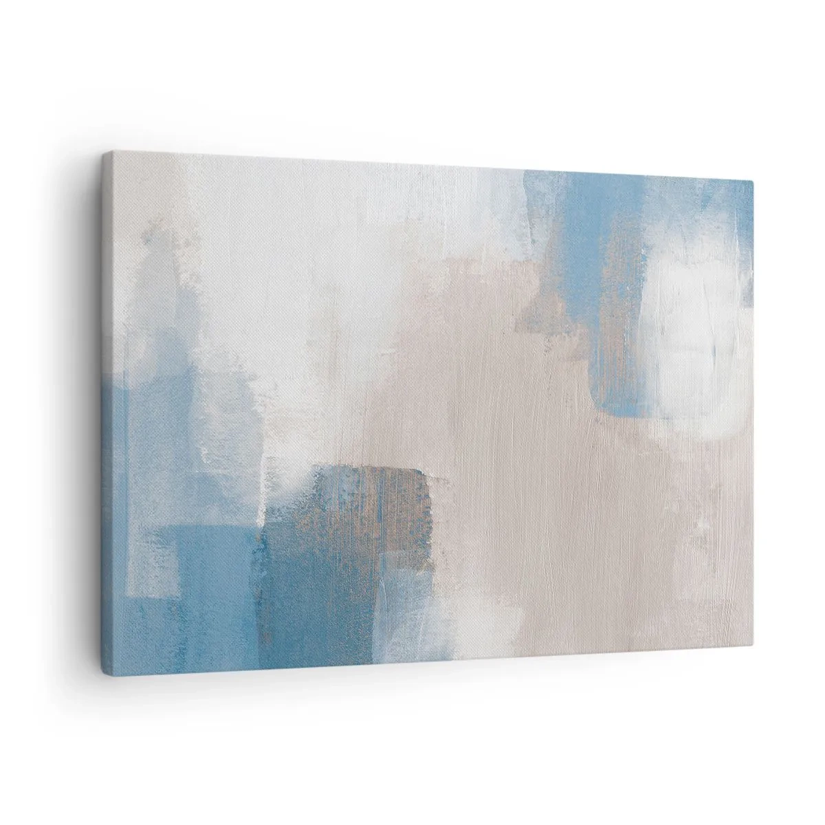 Bild auf Leinwand - Leinwandbild - Abstrakte Formen in Blau- und Beigetönen - 70x50cm - Rosa Abstraktion hinter einem blauen Vorhang - Moderne Wanddekoration für Wohnzimmer und Schlafzimmer ARTTOR
