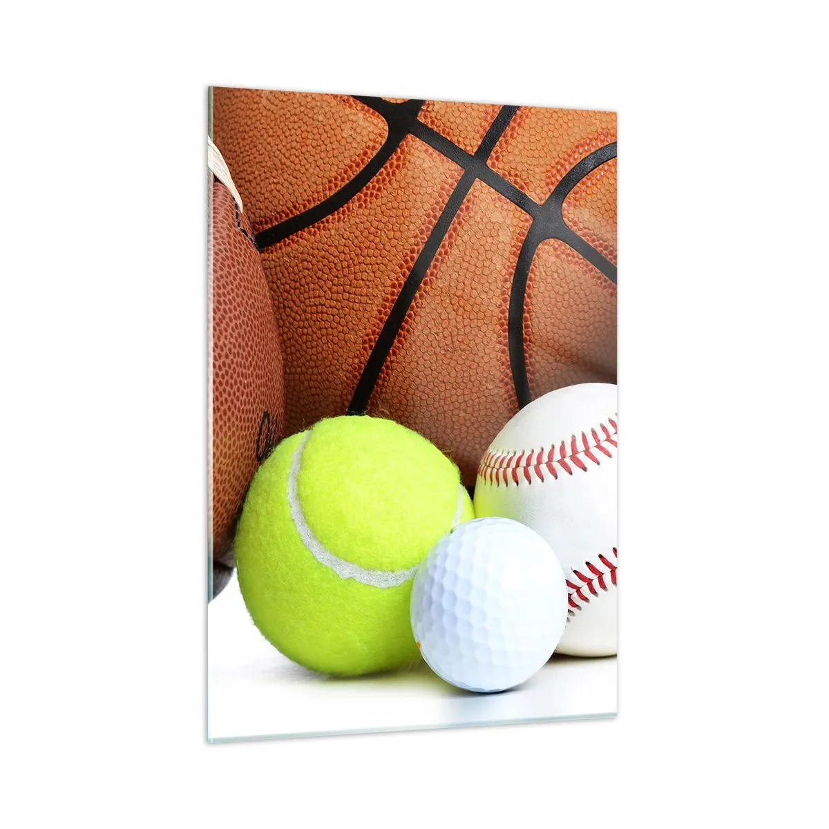 Glasbild - Bild auf glas - Eine Reihe von Sportbällen auf weißem Hintergrund - 50x70cm - Fußball verbindet uns! - Moderne Wanddekoration für Wohnzimmer und Schlafzimmer ARTTOR