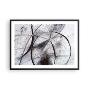 Poster in einem schwarzem Rahmen - Abstrakte Linien und Formen in Grau- und Schwarztönen - 70x50cm - Futuristische Fantasie - Moderne Wanddekoration für Wohnzimmer und Schlafzimmer ARTTOR