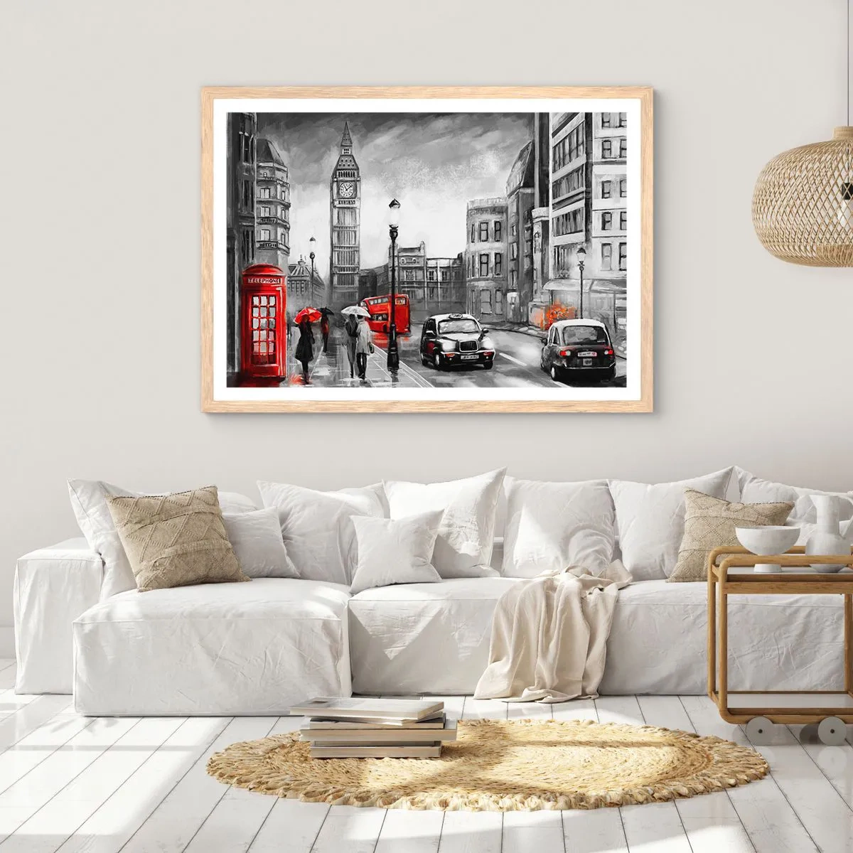 Poster in einem Rahmen aus heller Eiche - Gar keine graue Stadt - 91x61 cm