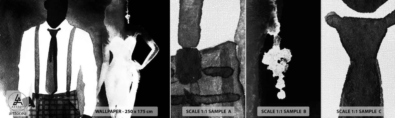 Fototapeten Muster Premium Canvas - In Noir-Atmosphäre - Abstraktion, Frau und Mann, Mode - 100x30 cm