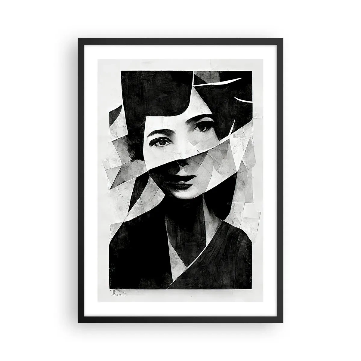 Poster in einem schwarzem Rahmen - Porträt einer Frau in einer abstrakten Komposition - 50x70cm - So, wie du wirklich bist… - Moderne Wanddekoration für Wohnzimmer und Schlafzimmer ARTTOR