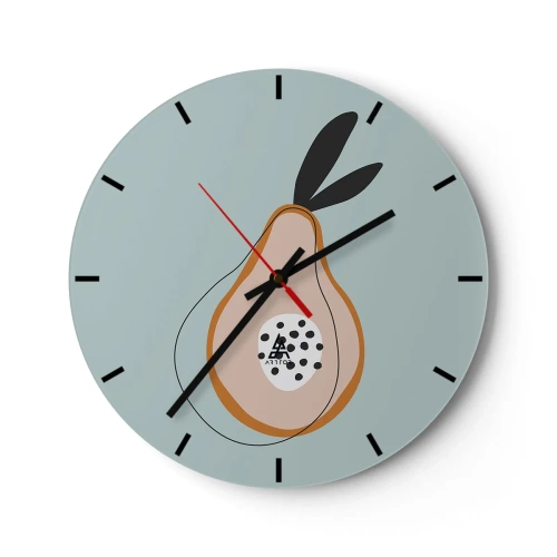 Wanduhr - Glasuhr - Abstrakte Birne auf pastellfarbenem Hintergrund mit schwarzen Blättern - 30x30cm - Durchdringe die Natur der Dinge - Moderne Wanddekoration für Wohnzimmer, Küche und Schlafzimmer ARTTOR