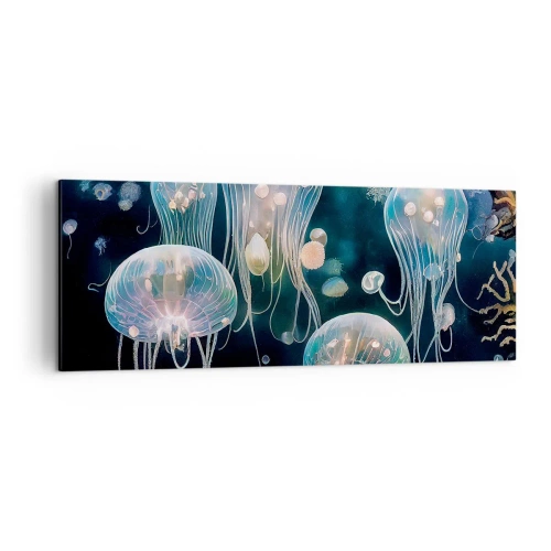 Bild auf Leinwand - Leinwandbild - Zarte Quallen in der Unterwasserwelt - 140x50cm - Unterwasserball - Moderne Wanddekoration für Wohnzimmer und Schlafzimmer ARTTOR