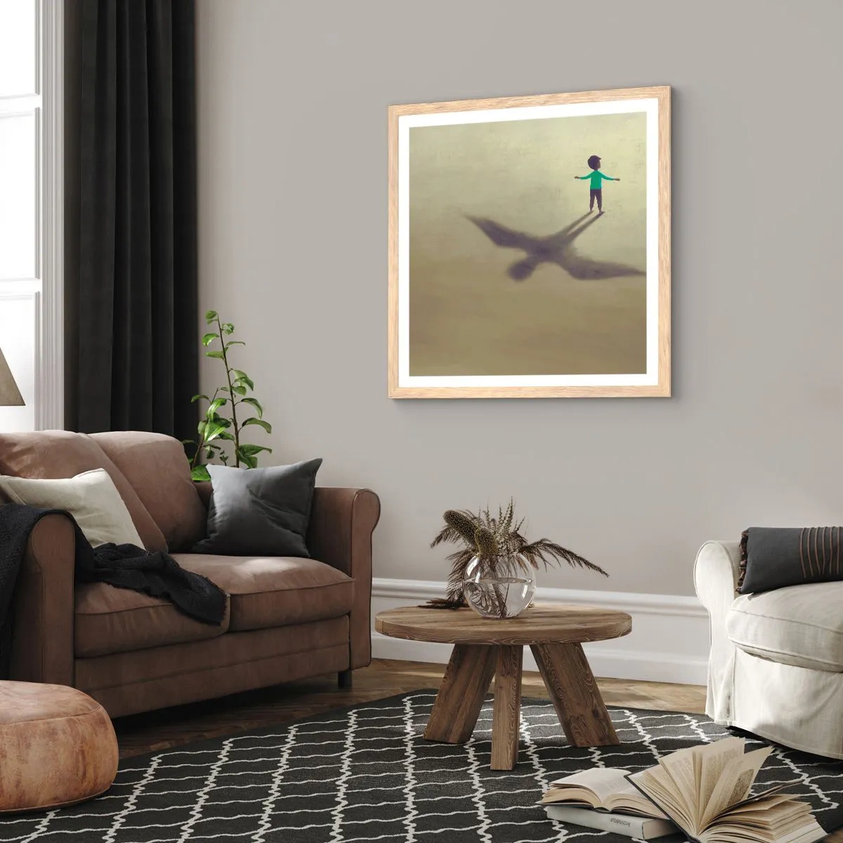 Poster in einem Rahmen aus heller Eiche - Der Held der Zukunft - 30x30 cm