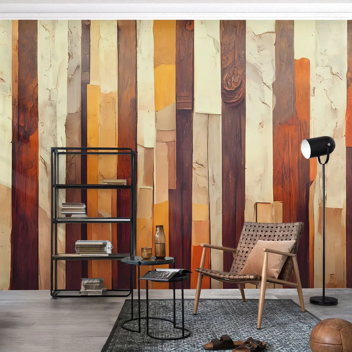 Fototapete Premium Sand - Vertikale Streifen in Baumstamm-Optik in warmen Farben - 100x70cm - Hymne der Waldbäume - Moderne Wanddekoration für Wohnzimmer und Schlafzimmer ARTTOR