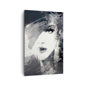 Bild auf Leinwand - Leinwandbild - Ein abstraktes Frauenporträt in Grautönen mit zarten Akzenten. - 80x120cm - Hinter einem grauen Schleier - Moderne Wanddekoration für Wohnzimmer und Schlafzimmer ARTTOR