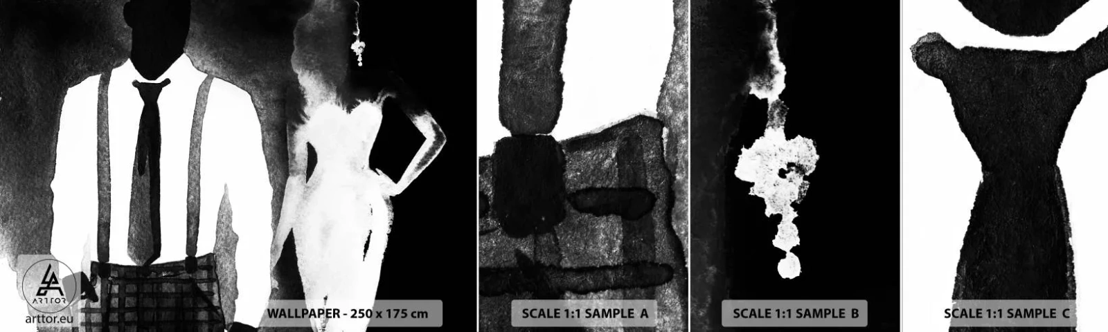 Fototapeten Muster Selbstklebend Deluxe Sticker - In Noir-Atmosphäre - Abstraktion, Frau und Mann, Mode - 100x30 cm