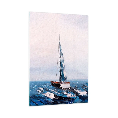 Glasbild - Bild auf glas - Zwei Yachten auf stürmischer See im impressionistischen Malstil. - 50x70cm - Bruderschaft des Windes - Moderne Wanddekoration für Wohnzimmer und Schlafzimmer ARTTOR