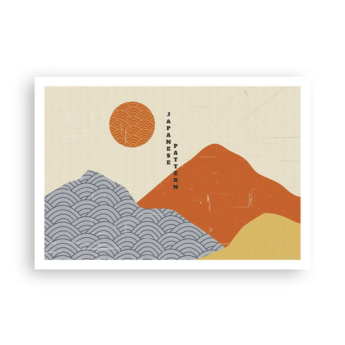 Poster - Japanische Muster mit Bergen, Sonne und minimalistischem Stil - 100x70cm - Im japanischen Geist - Moderne Wanddekoration für Wohnzimmer und Schlafzimmer ARTTOR
