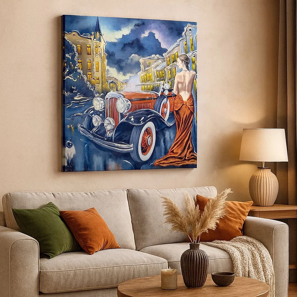 Bild auf Leinwand - Leinwandbild - Nocturne in Blau und Koralle - 30x30 cm