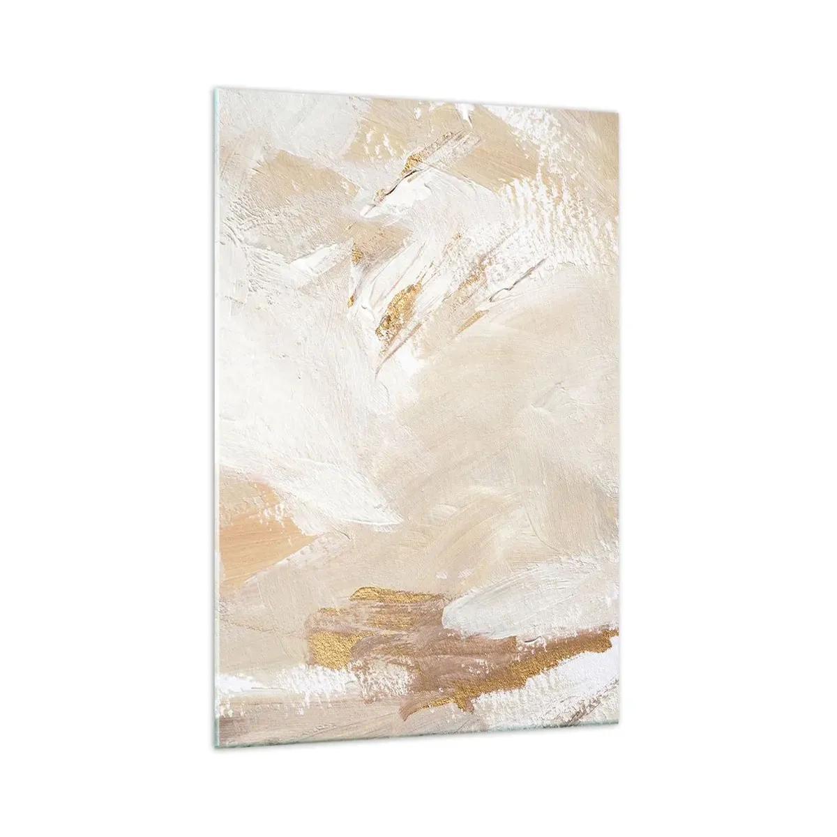 Glasbild - Bild auf glas - Zarte abstrakte Töne in Beige- und Goldtönen - 70x100cm - Pastellkomposition - Moderne Wanddekoration für Wohnzimmer und Schlafzimmer ARTTOR